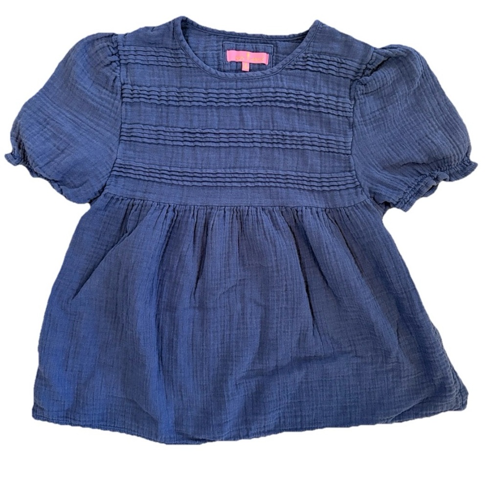Simply Southern Navy Blue Smocked Puff Sleeve 100% Cotton Top Women's Size Small